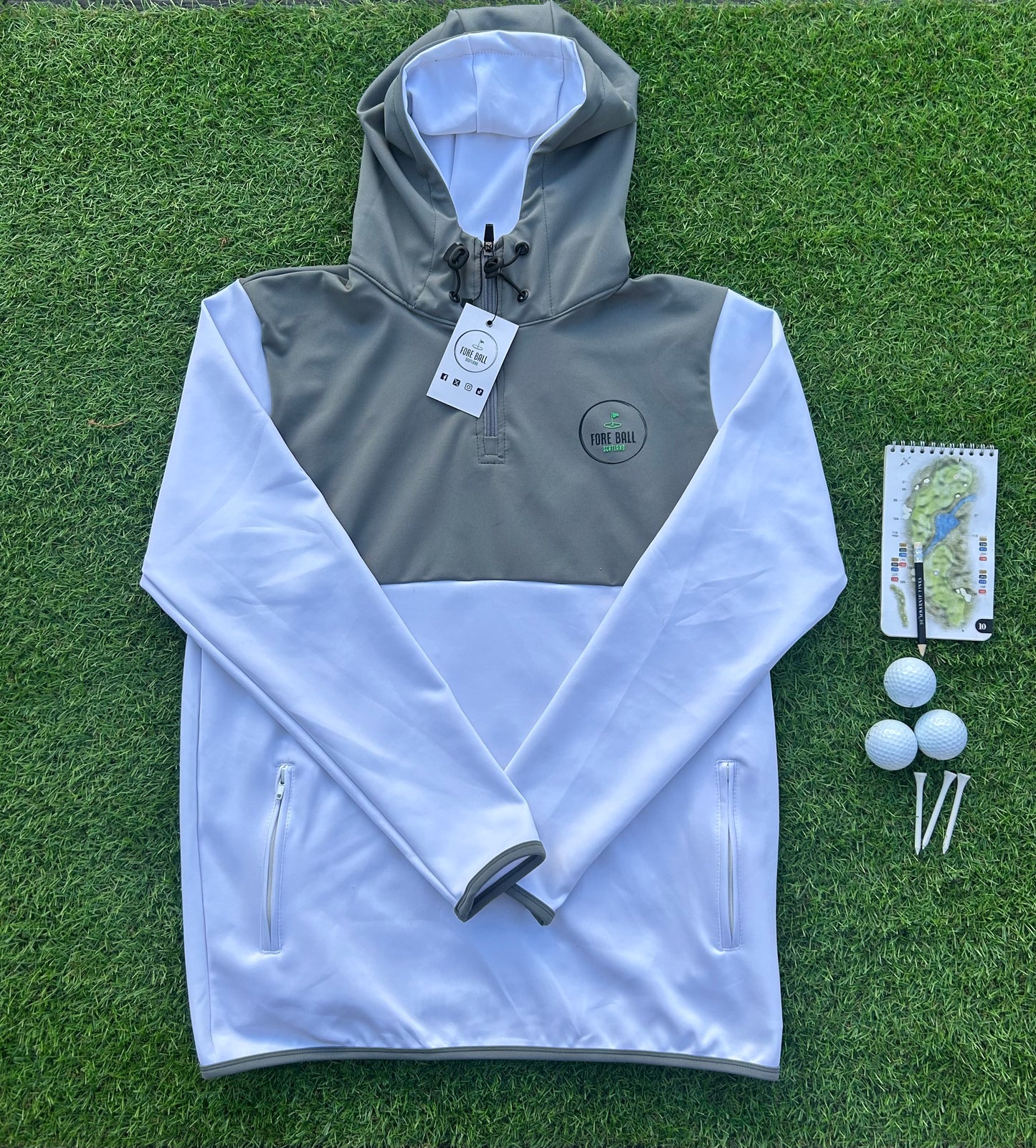 1/4 Zip Hoodie White & Grey